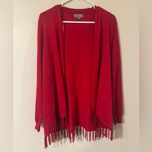 Joseph A. Red Fringed Cardigan
